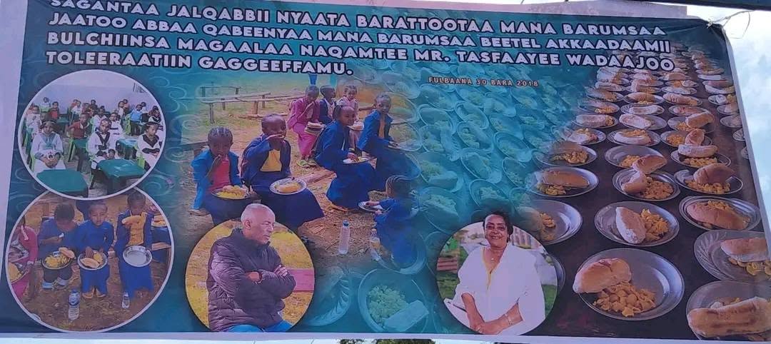 Photographic collage documenting the community meal